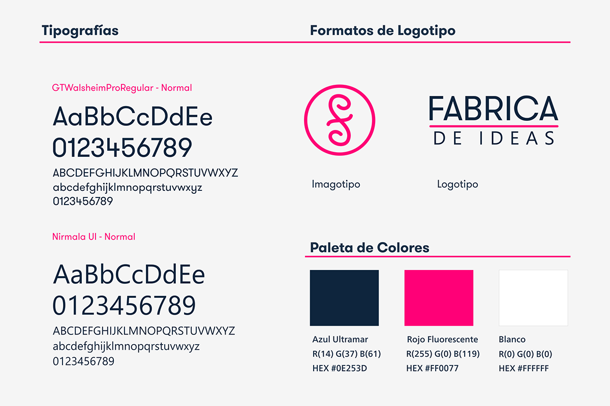 Paleta de Colores y Tipografías de Logotipo "Fabrica de Ideas"