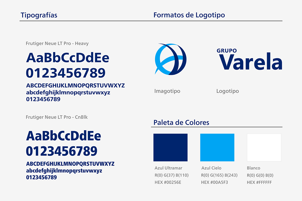 Paleta de Colores y Tipografías de Logotipo "Grupo Varela"