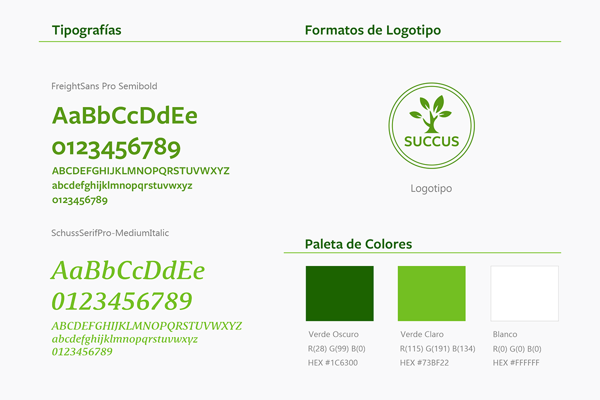 Paleta de Colores y Tipografías de Logotipo "Vivero Succus"