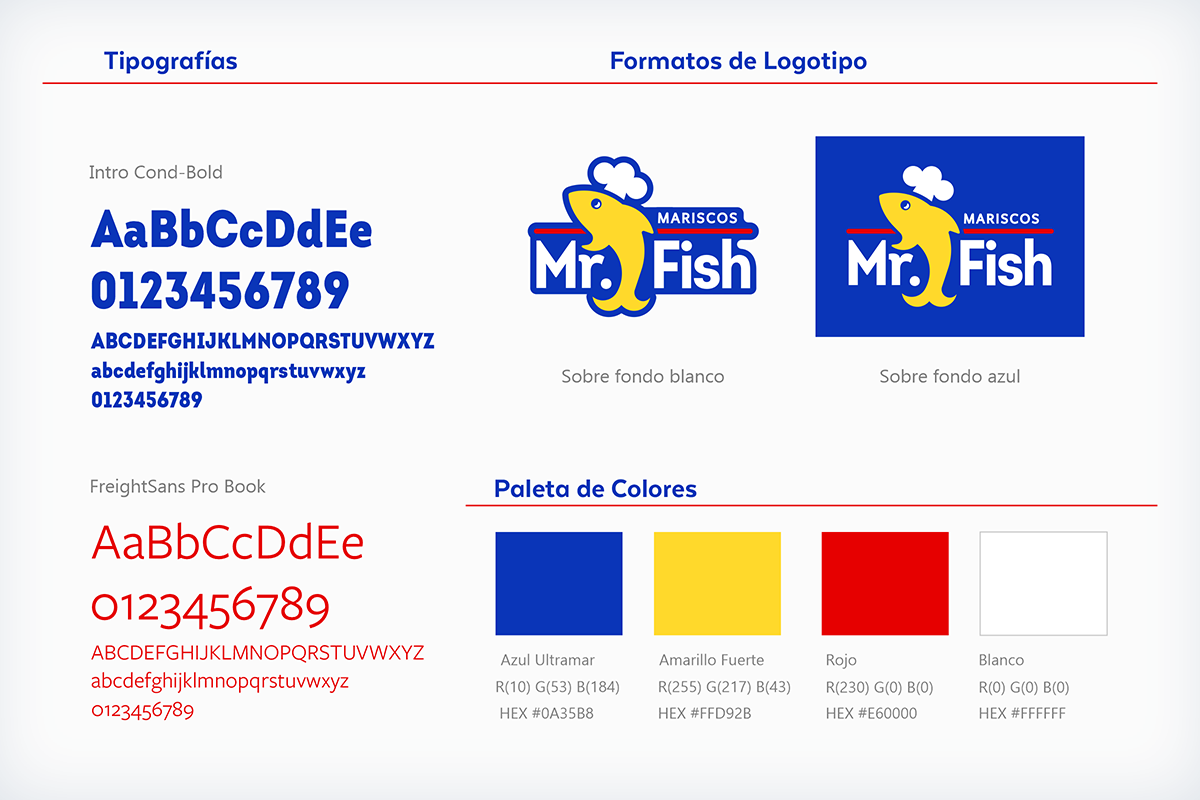 Paleta de Colores y Tipografías "Mariscos Mr-Fish"